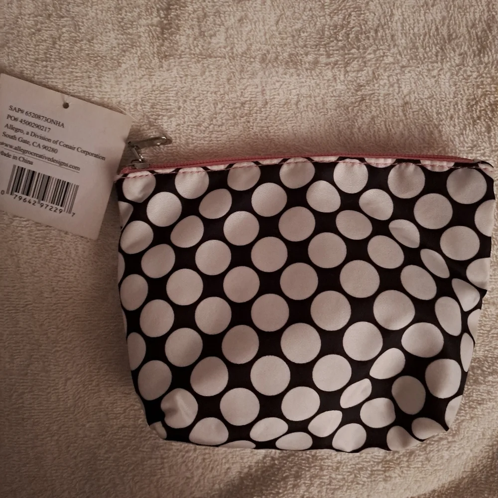 NEW Modella By Conair, Black and White Polka Dot Cosmetic Bag